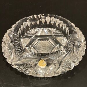 Beautiful Vtg "Echt Bleikristall" Crystal Ashtray Handmade w/ Original Sticker